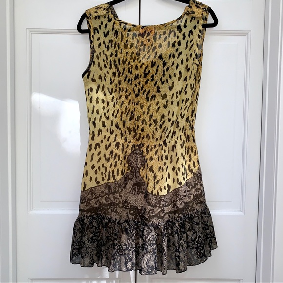 Leopard and Lace Printed 100% Silk Short Dress - Picture 8 of 12